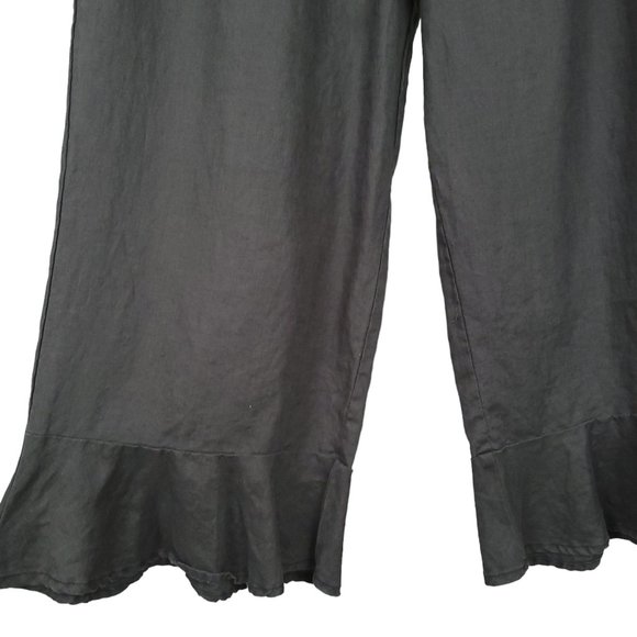 JUNONIA Women's Pants Size 1X Gray Linen Pull On Wide Leg Pockets Ruffle Hem - Picture 5 of 11